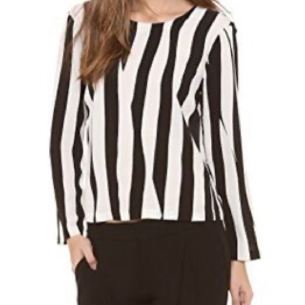 ALC Reynolds Silk Black White Broken Striped Blouse Top Women’s Size Large